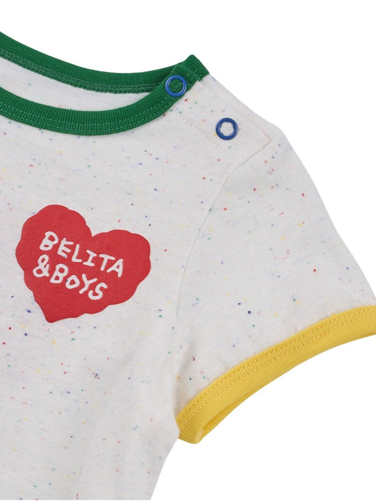 BABY Ivory BB Heart Rib Trim Bodysuit