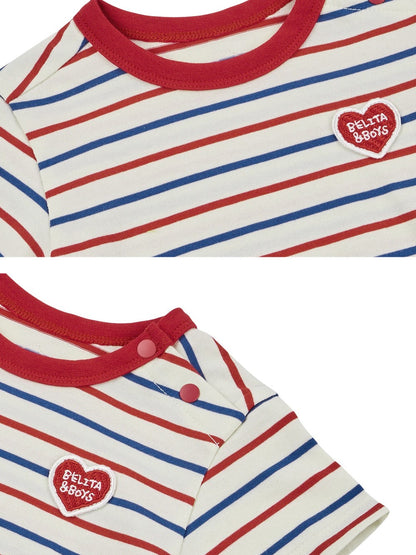 [BABY SET] Red BB Heart Multi Stripe Shorts