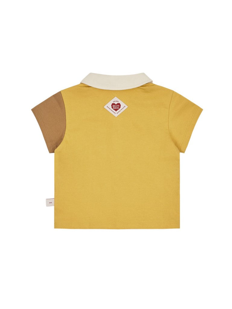 [BABY SET] Yellow Cowboy Half Color Block Collar Shirt & Shorts