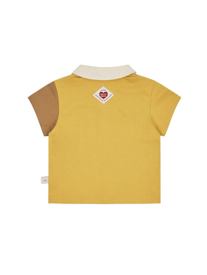 [BABY SET] Yellow Cowboy Half Color Block Collar Shirt & Shorts