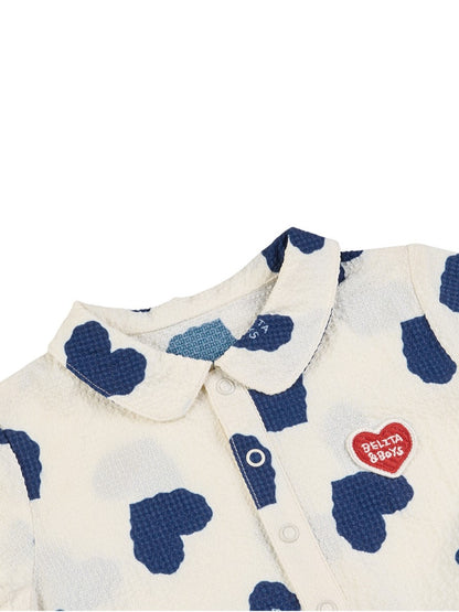 BABY Blue Heart Pattern Polysucker Short Collar Bodysuit