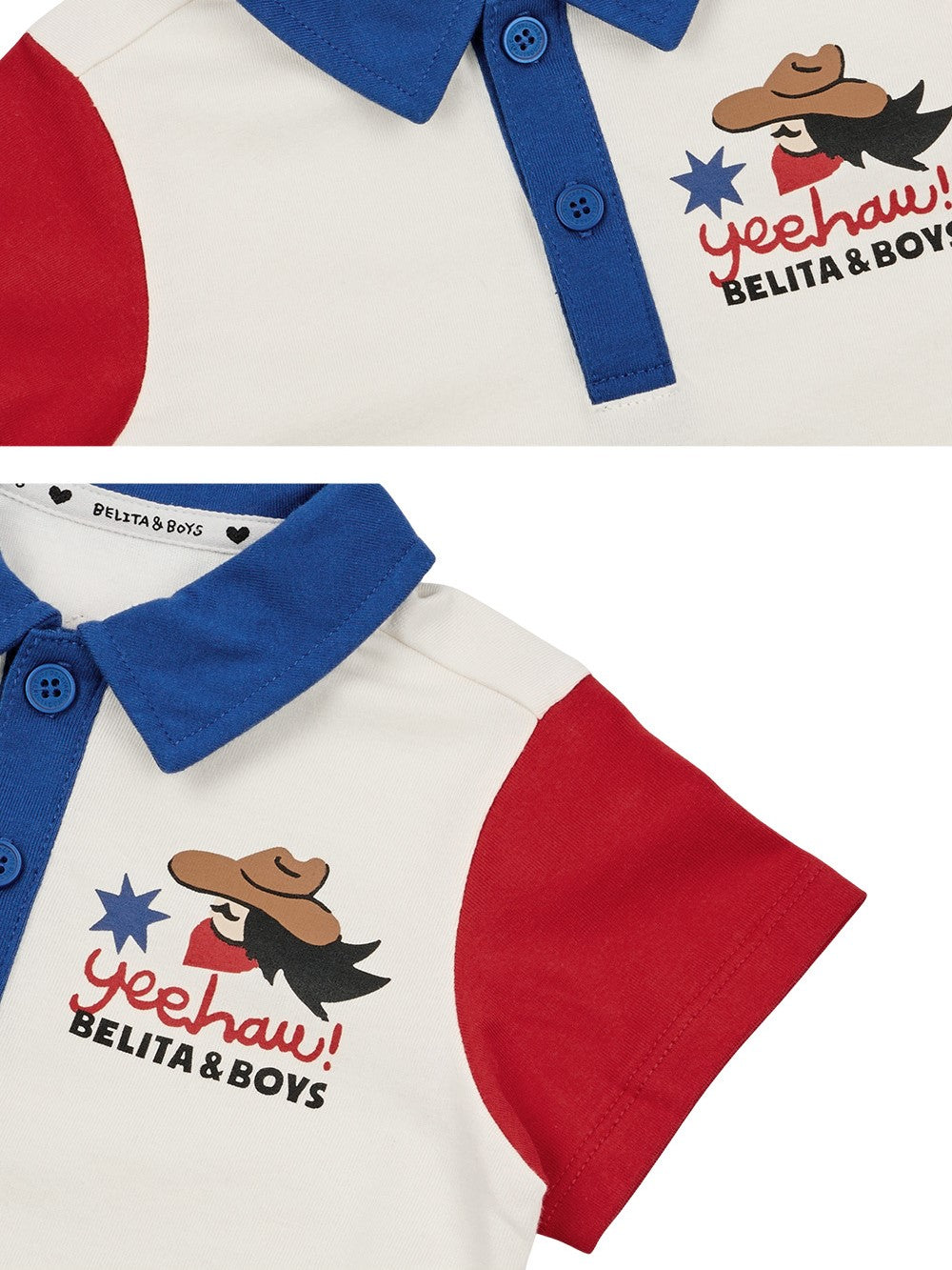 [BABY SET] Cream Cowboy Color Block Collar Shirt & Shorts