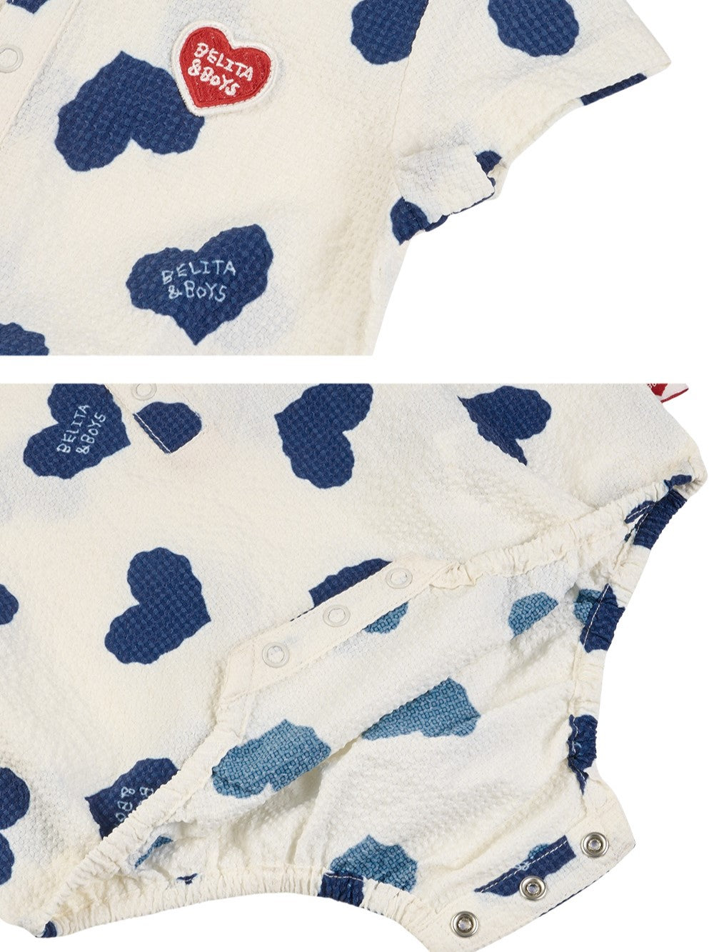 BABY Blue Heart Pattern Polysucker Short Collar Bodysuit