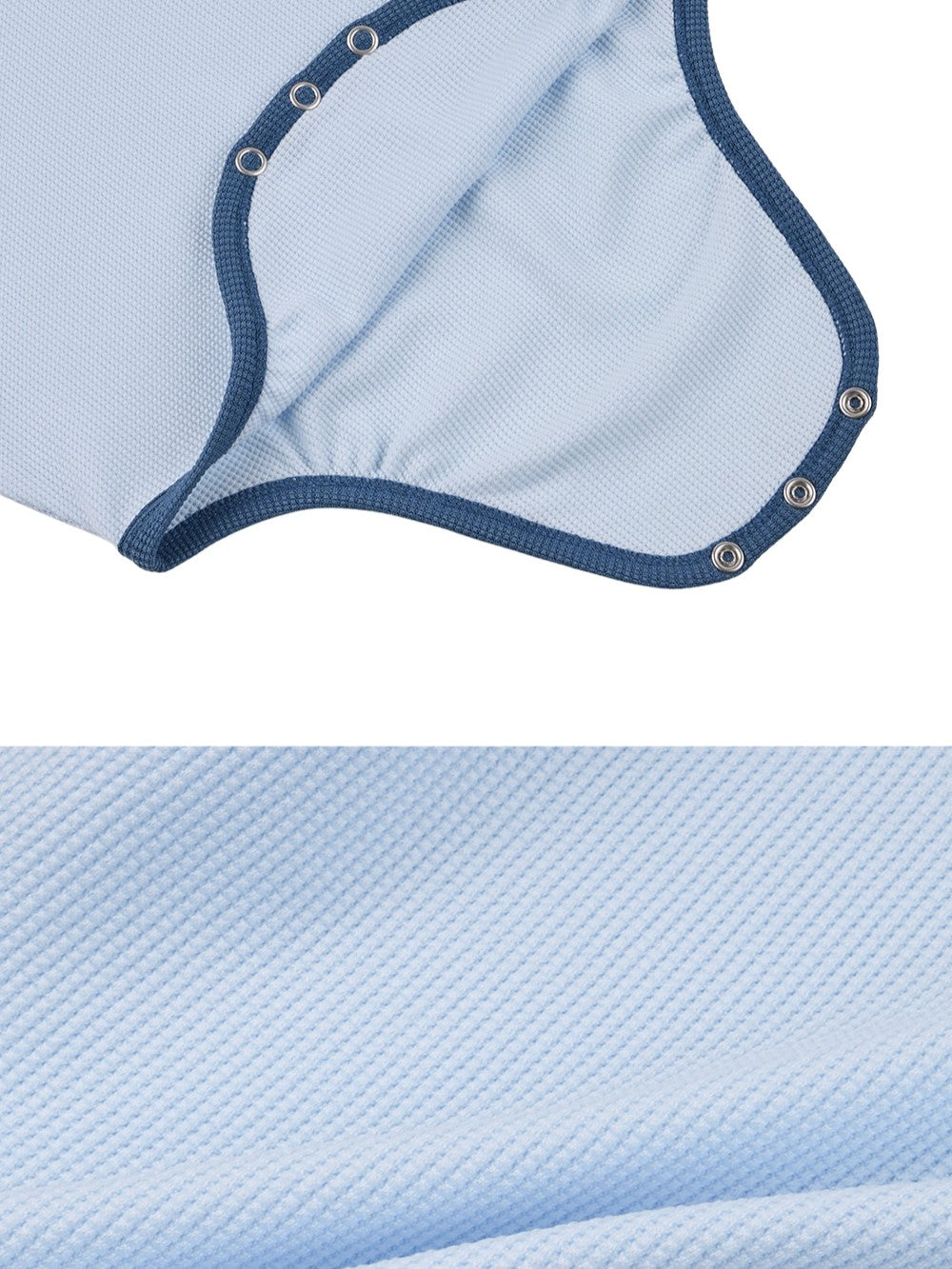 BABY Light Blue BB Heart Color Block Waffle Short Collar Bodysuit