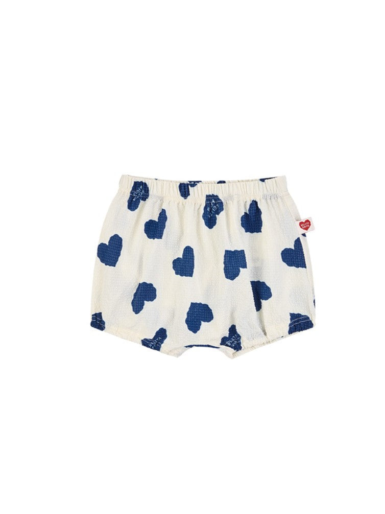 [BABY SET] Blue Heart Pattern Polysucker Sleeveless Shorts