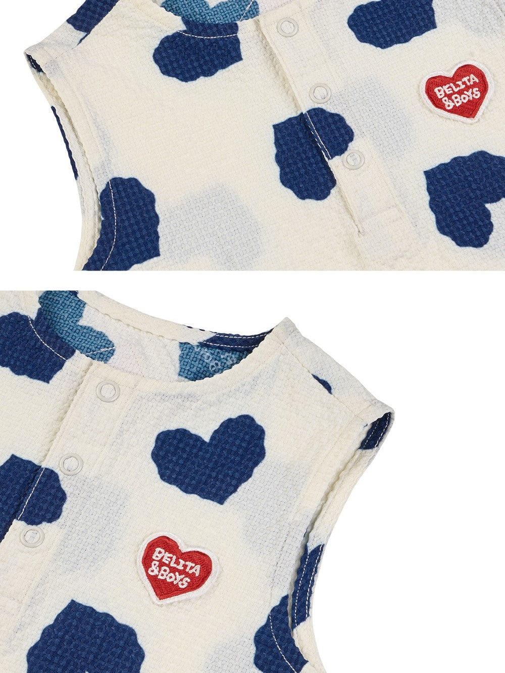 [BABY SET] Blue Heart Pattern Polysucker Sleeveless Shorts