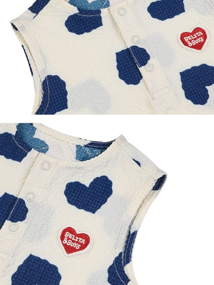 [BABY SET] Blue Heart Pattern Polysucker Sleeveless Shorts