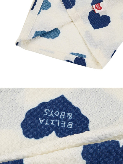 [BABY SET] Blue Heart Pattern Polysucker Sleeveless Shorts