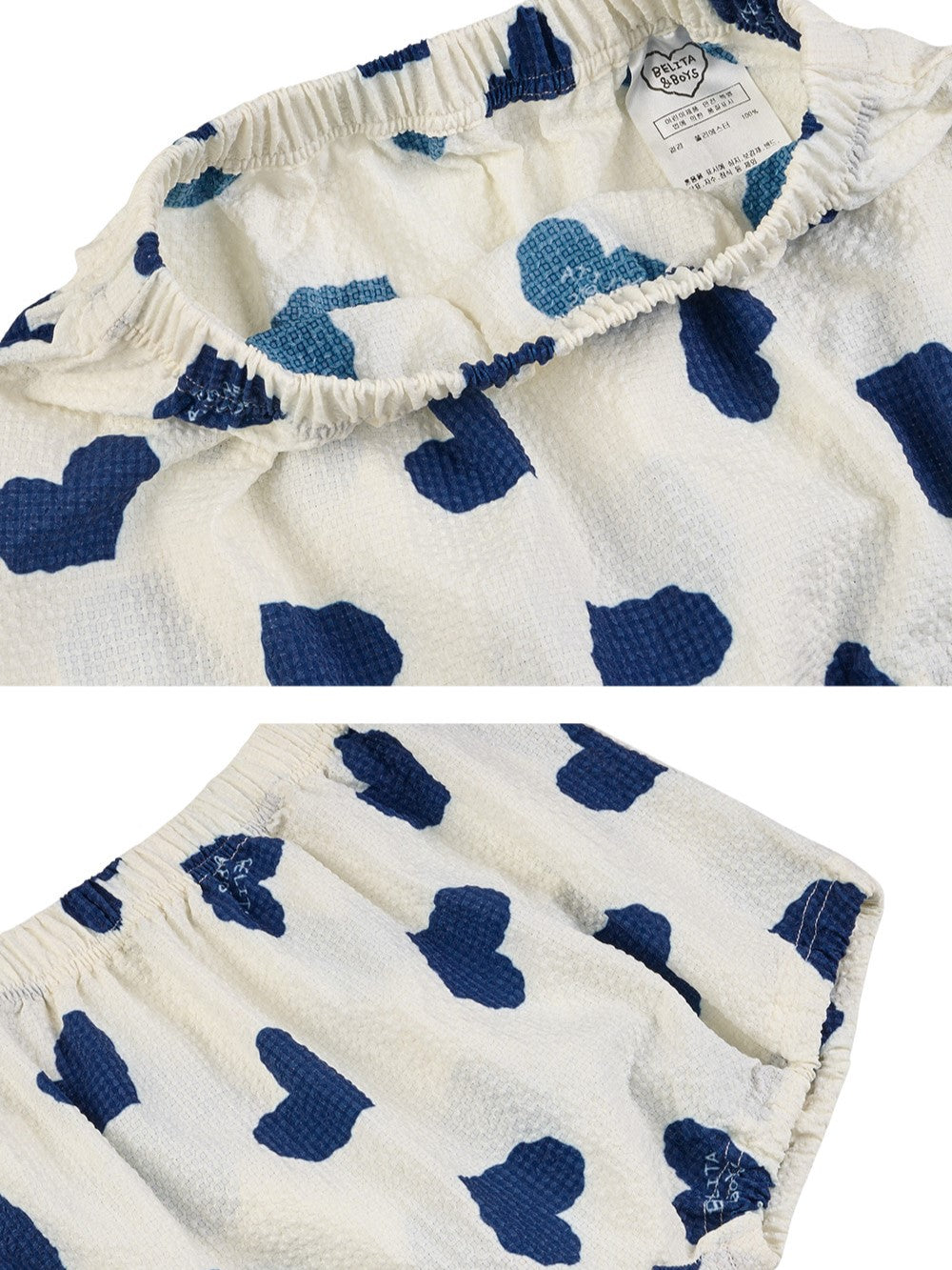 [BABY SET] Blue Heart Pattern Polysucker Sleeveless Shorts