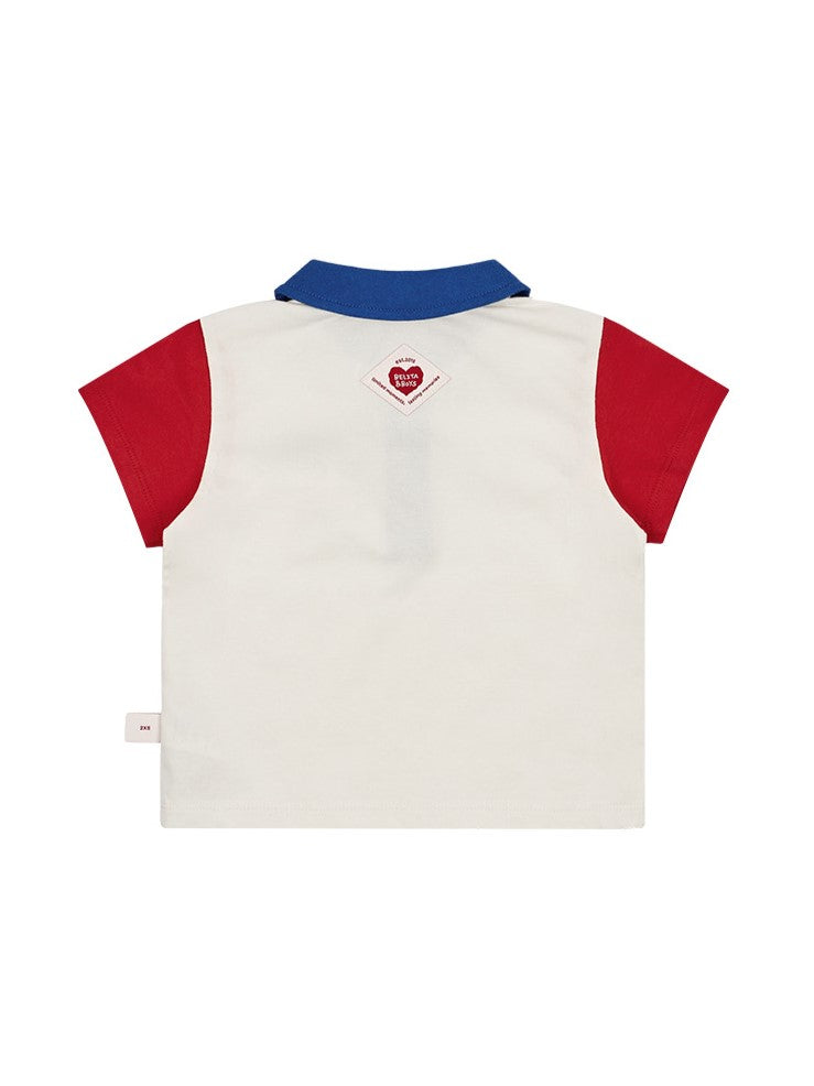 [BABY SET] Cream Cowboy Color Block Collar Shirt & Shorts