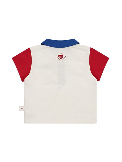 [BABY SET] Cream Cowboy Color Block Collar Shirt & Shorts