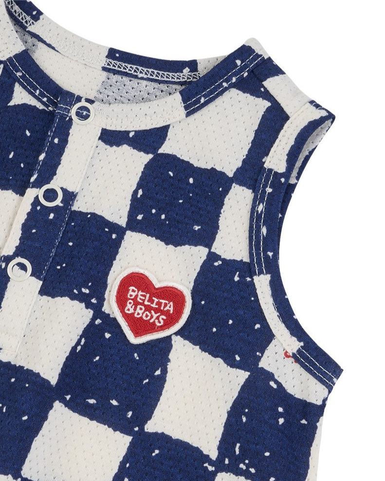 BABY Blue Checkerboard Mesh Sleeveless Bodysuit