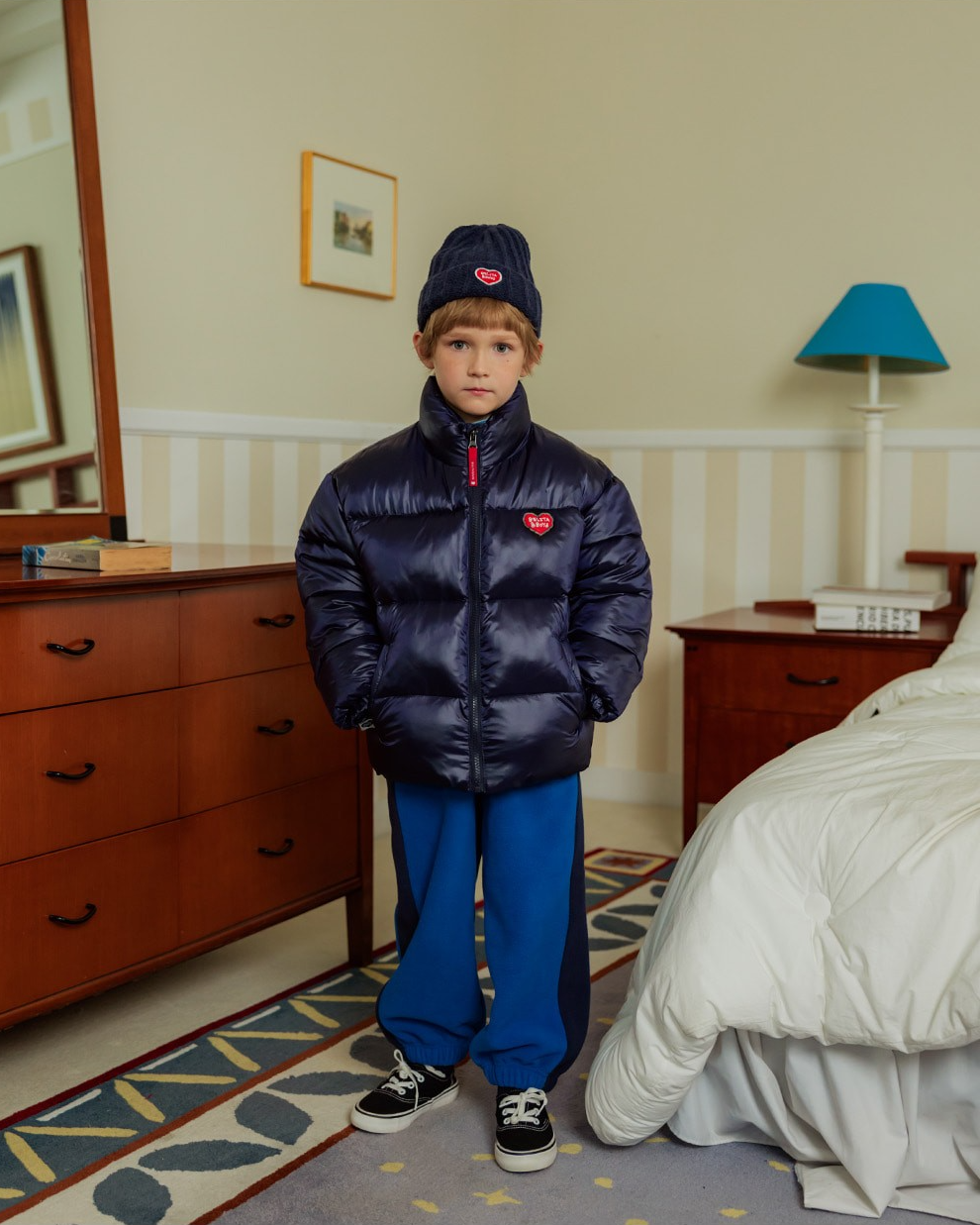 Navy BB Heart Short Beanie