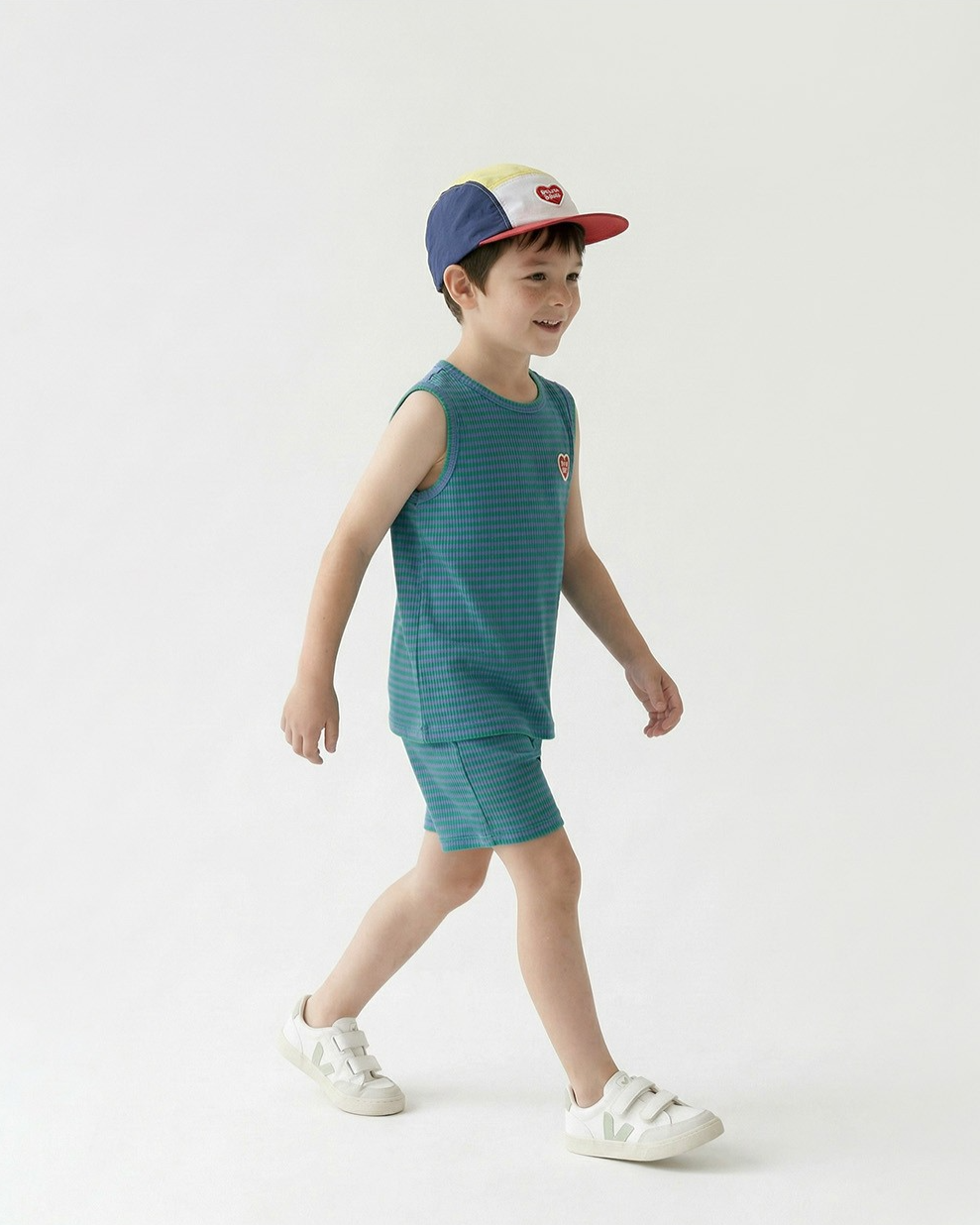 [SET] Green BB Heart Stripe Sleeveless Shorts
