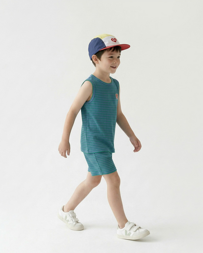 [SET] Green BB Heart Stripe Sleeveless Shorts