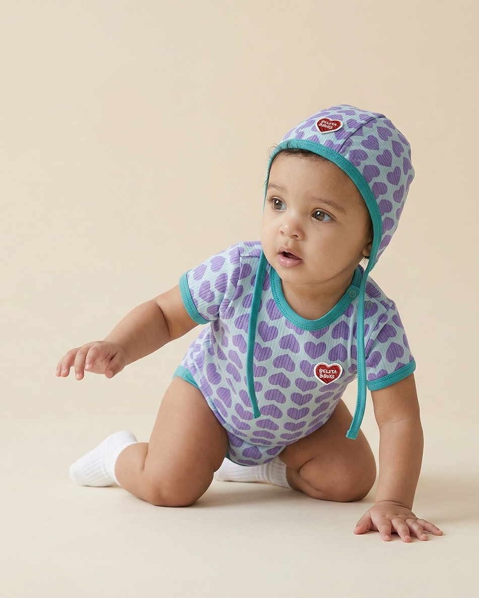 BABY Violet BB Heart Pattern Bonnet