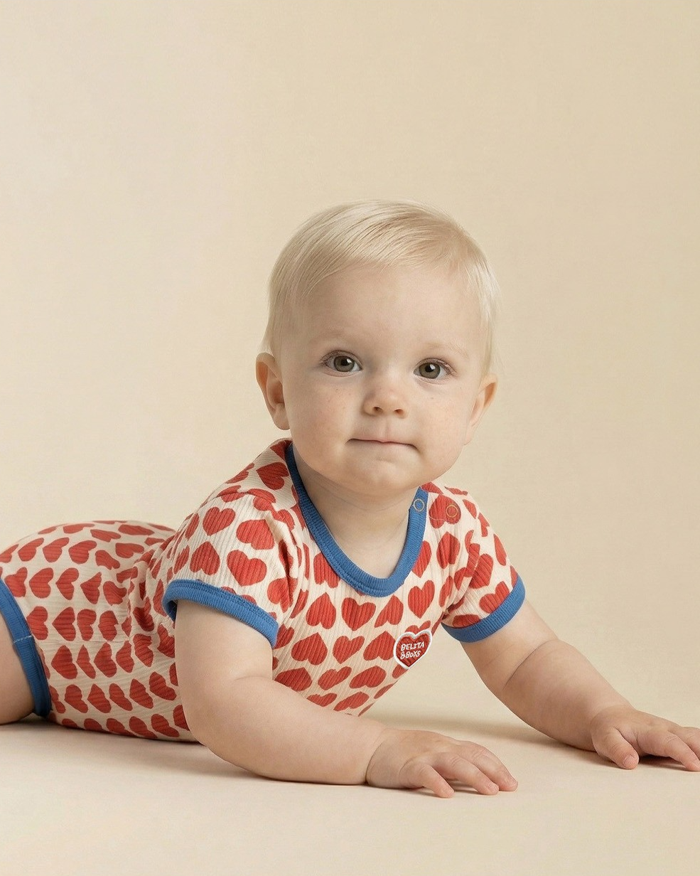 BABY Red BB Heart Pattern Short Bodysuit