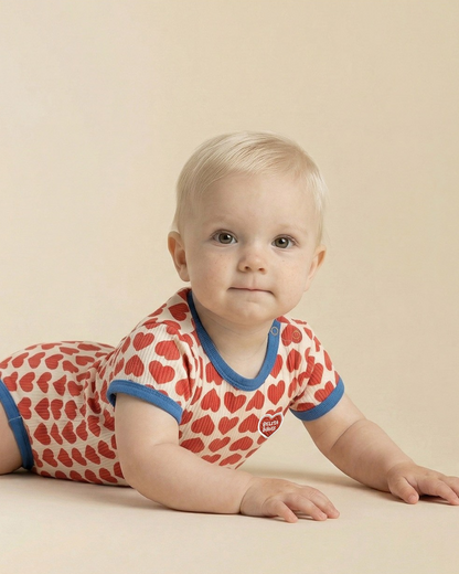 BABY Red BB Heart Pattern Short Bodysuit