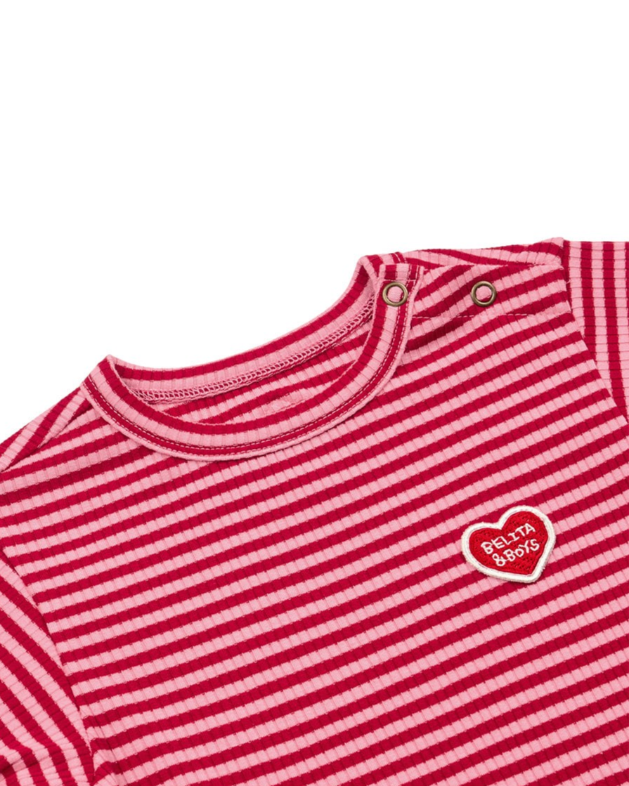 [BABY SET] Red Stripe Rib Jumpsuit & Bib & Bonnet