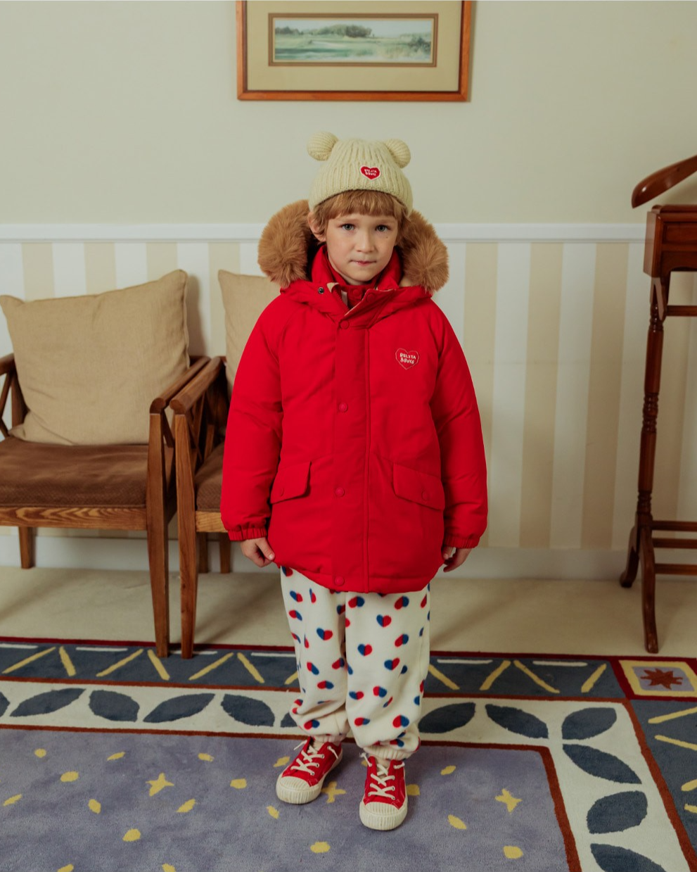 Beige BB Heart Bear Beanie