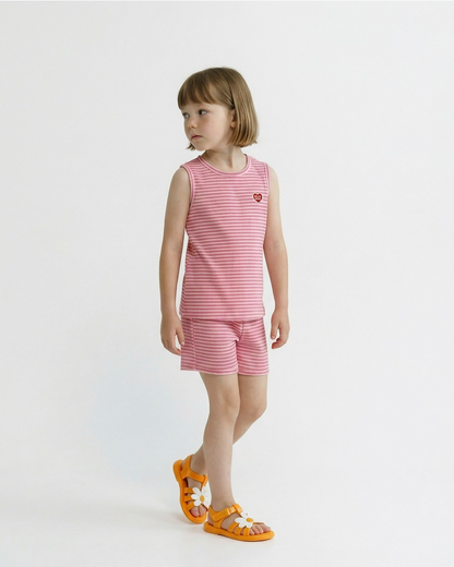 [SET] Pink BB Heart Stripe Sleeveless Shorts