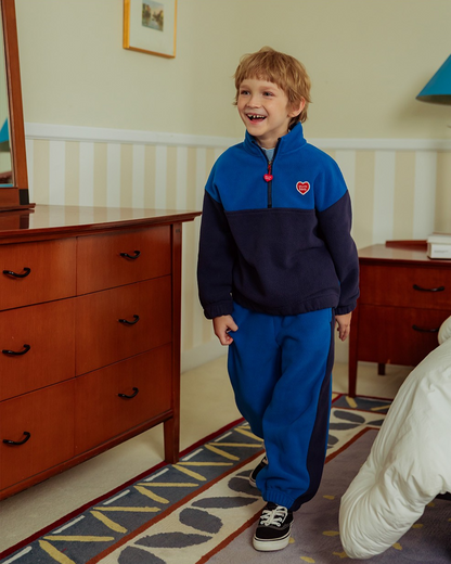 [SET] Navy BB Heart Color Block Fleece Half Zip up Jogger