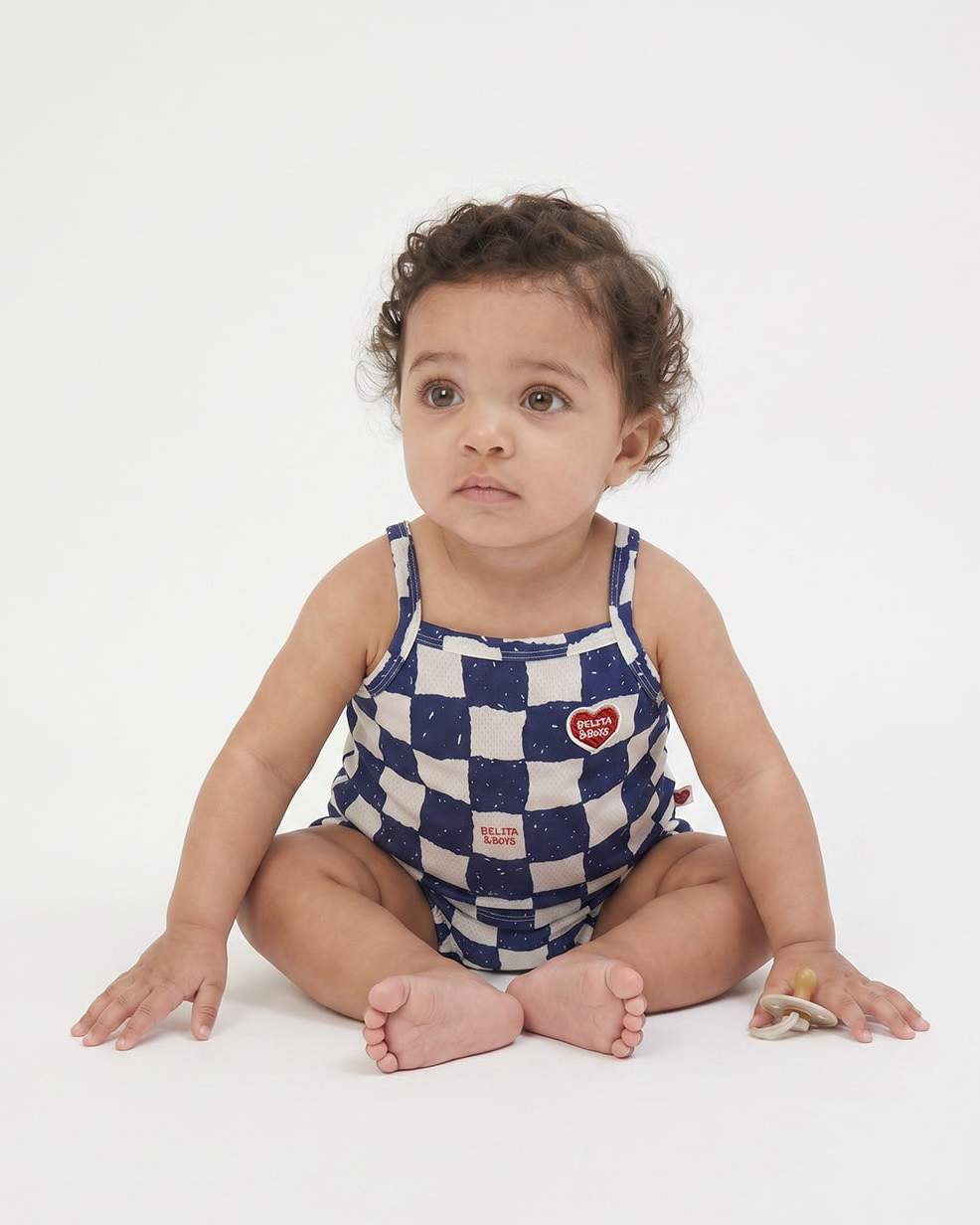 [BABY SET] Blue Checkerboard Mesh Sleeveless Shorts