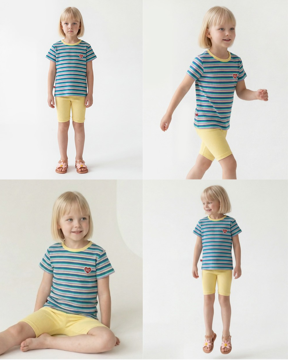 [SET] Light Yellow Colorful Stripe Short One Mile