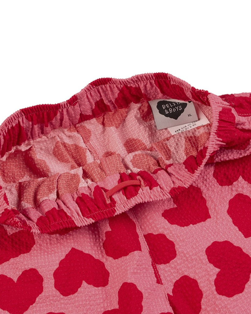 [GIRL SET] Pink BB Heart Pattern Polysucker Blouse & Shorts