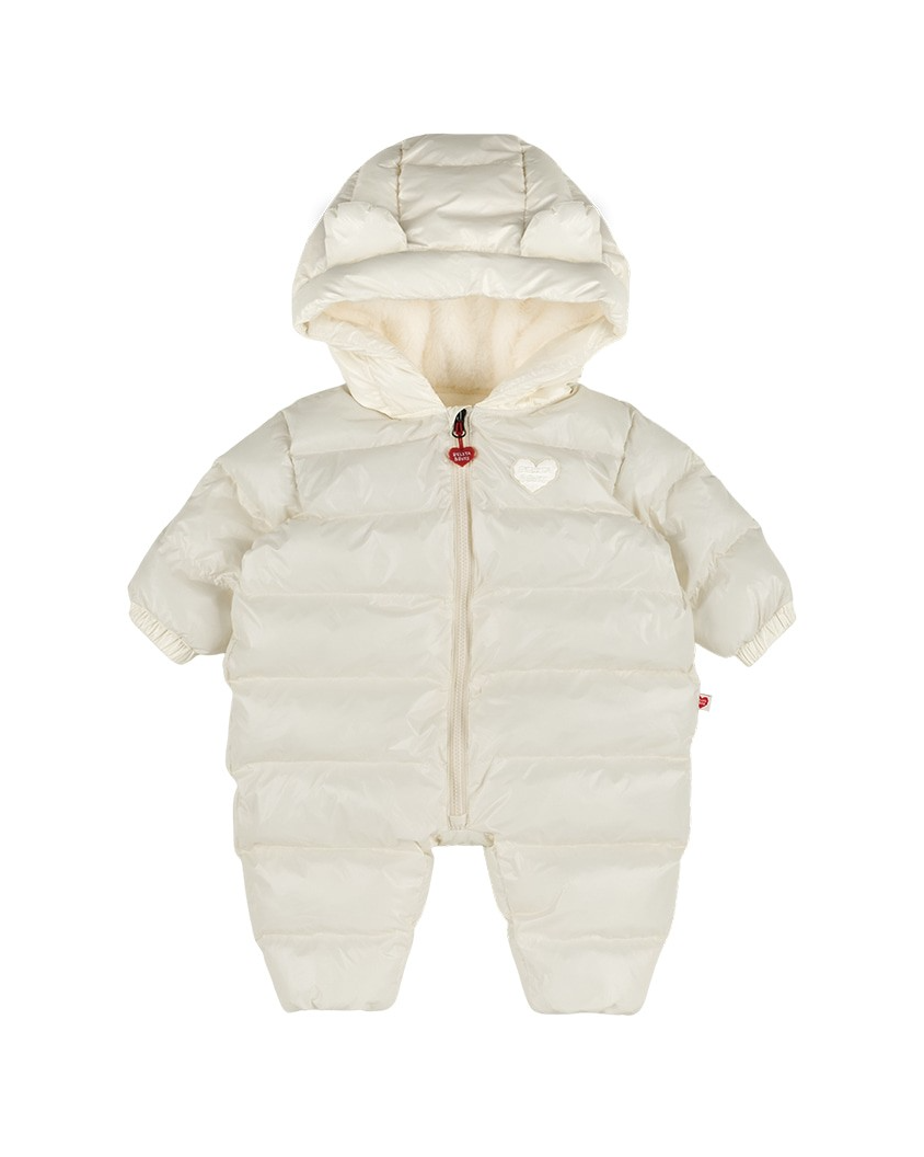 BABY Cream Glossy Hooded Puffer Jumpsuit
