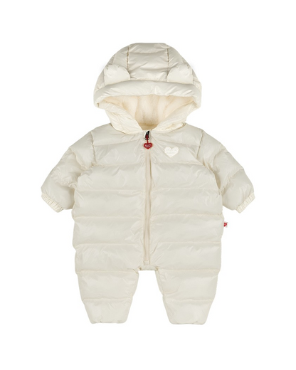 BABY Cream Glossy Hooded Puffer Jumpsuit