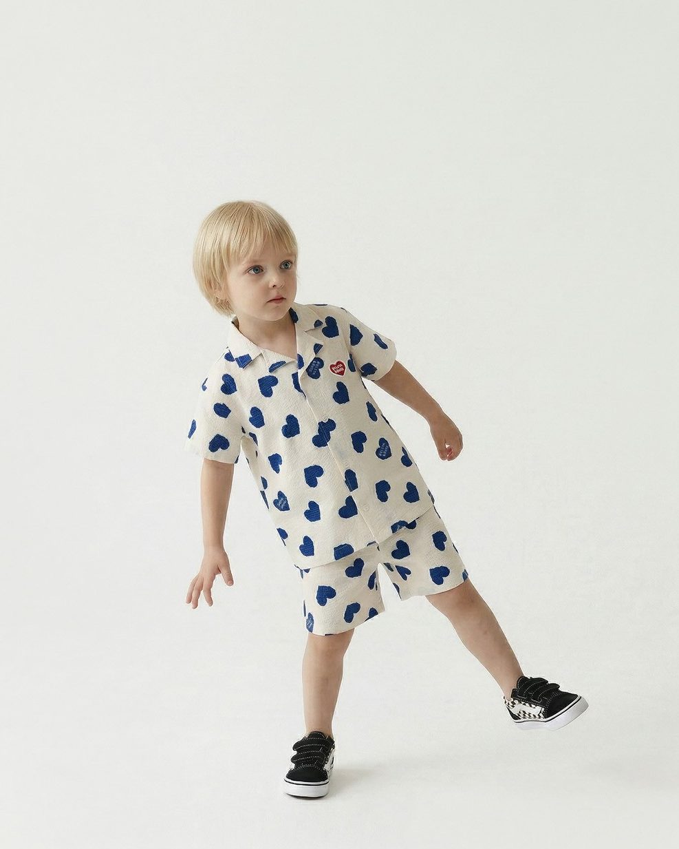 [SET] Blue Heart Pattern Polysucker Shirt & Shorts