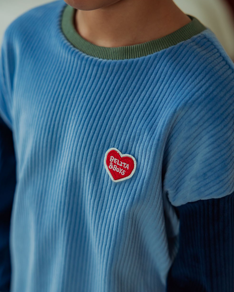 [SET] Light Blue BB Heart Color Block Velour Jogger