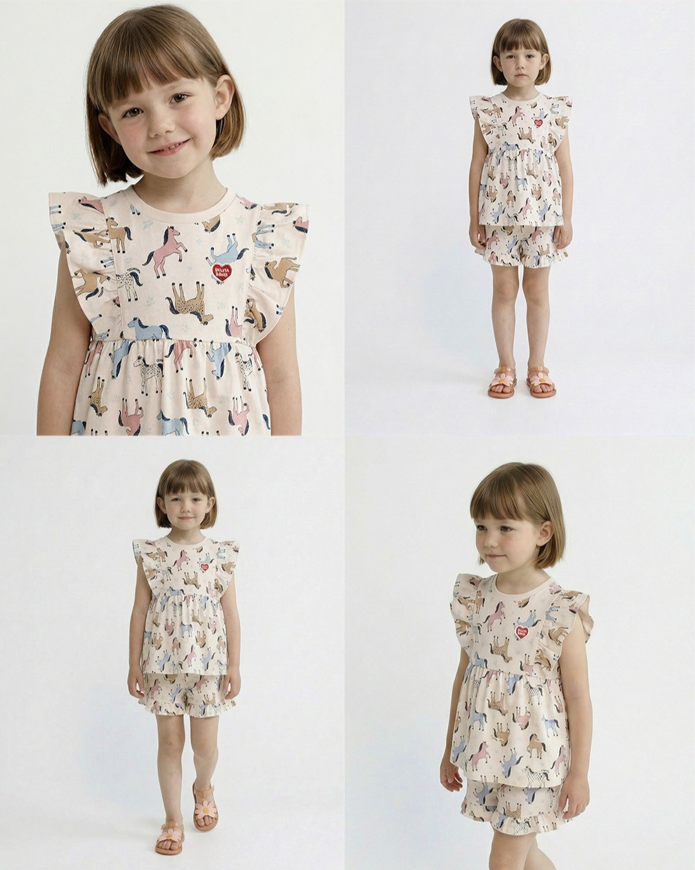 [GIRL SET] Light Pink Horse Pattern Blouse & Shorts