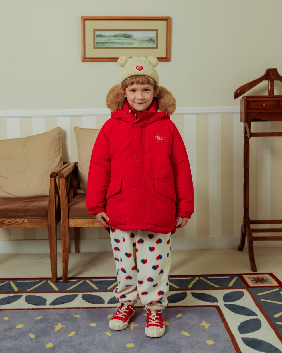 Red Duck Down Fur Hooded Taslan Jumper