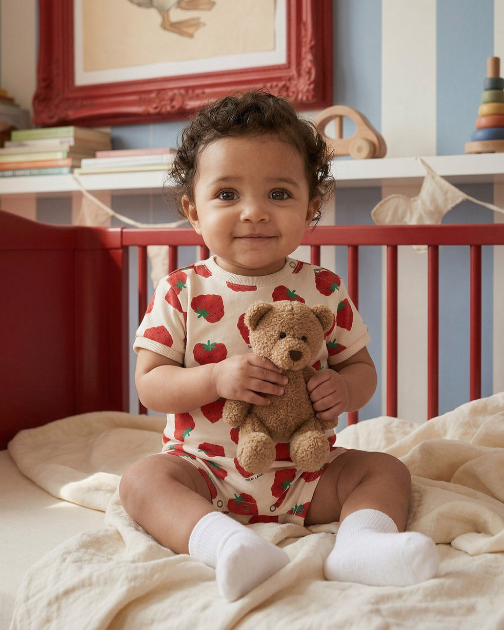 BABY Red Berry Pattern Short Jumpsuit