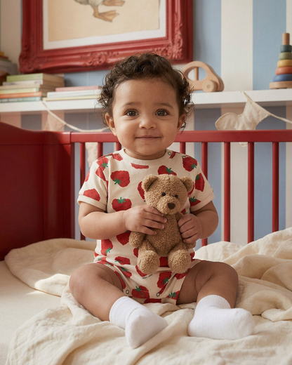 BABY Red Berry Pattern Short Jumpsuit
