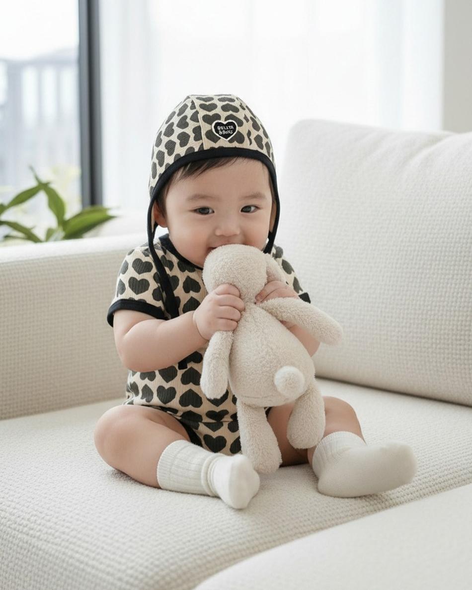 BABY Charcoal BB Heart Pattern Bonnet