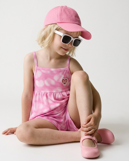 [GIRL SET] Pink Water Dye Heart Pattern Sleeveless Shorts