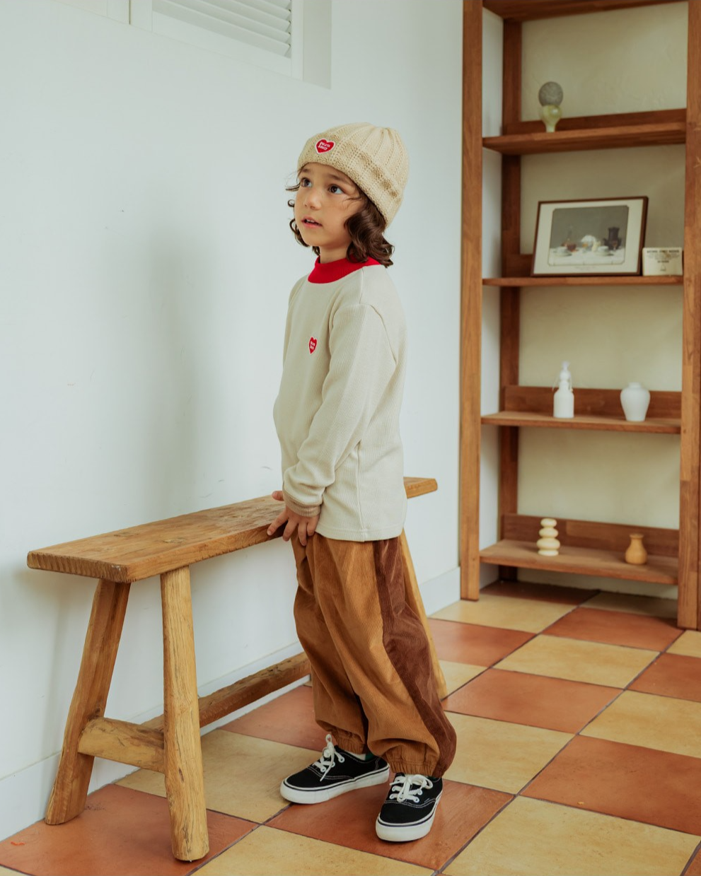 Beige BB Heart Short Beanie