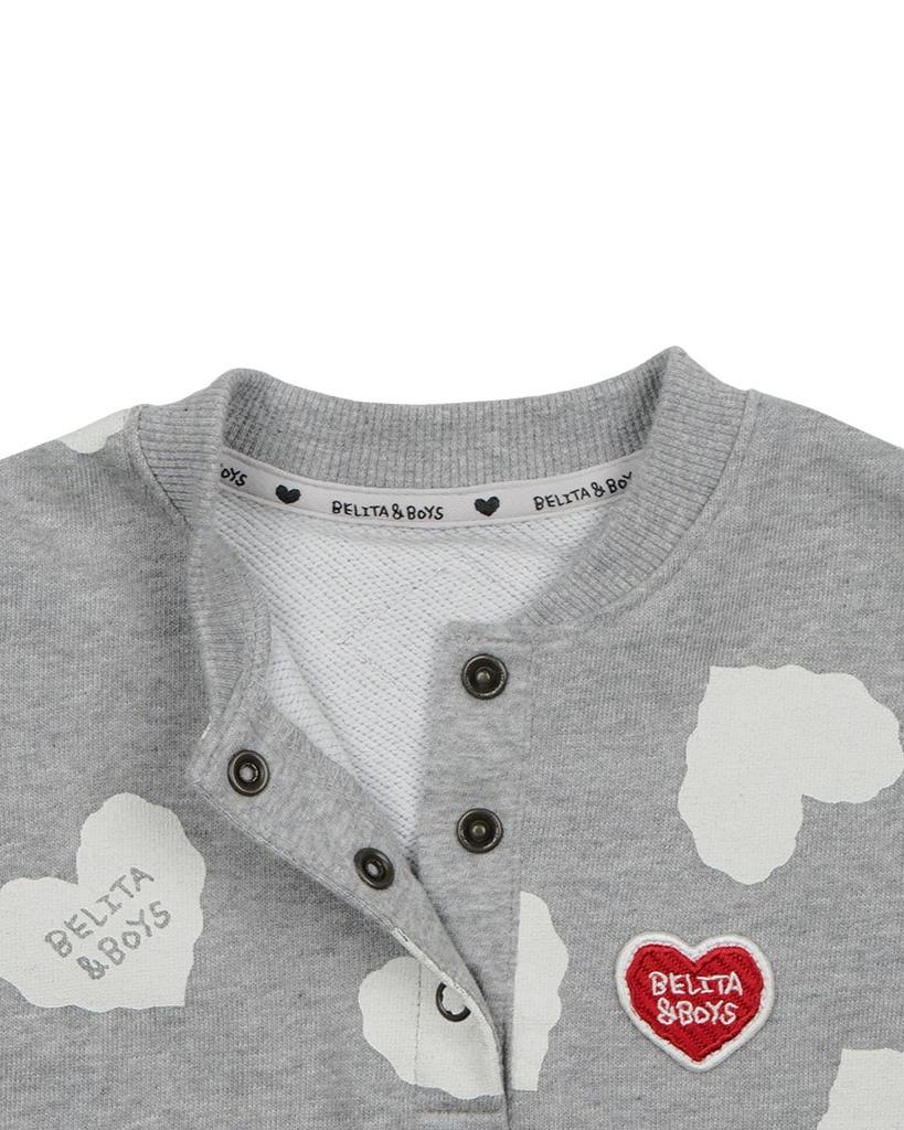 [BABY SET] Grey BB Heart Pattern Jumpsuit & Bonnet