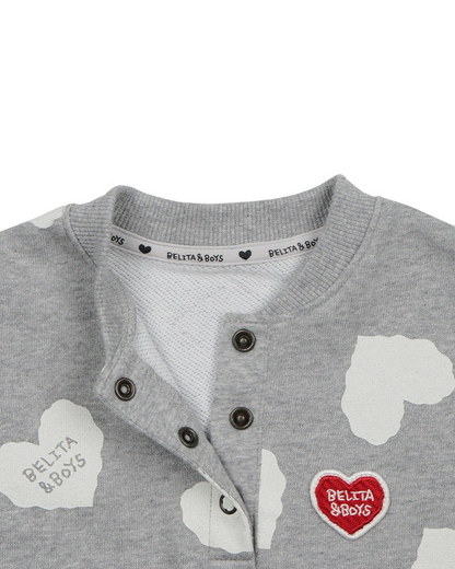 [BABY SET] Grey BB Heart Pattern Jumpsuit & Bonnet