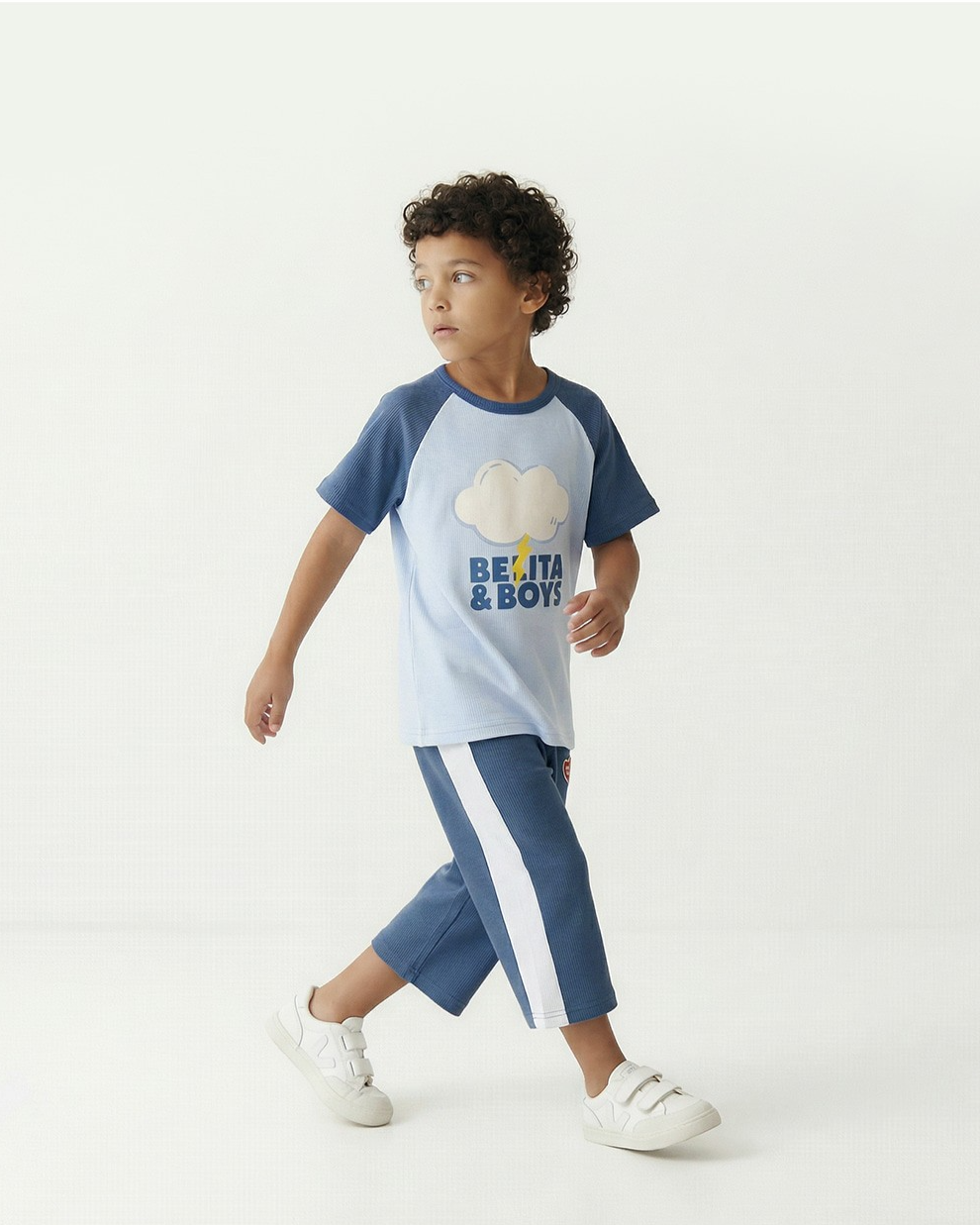 Blue BB Heart Side Line Waffle Crop Pants