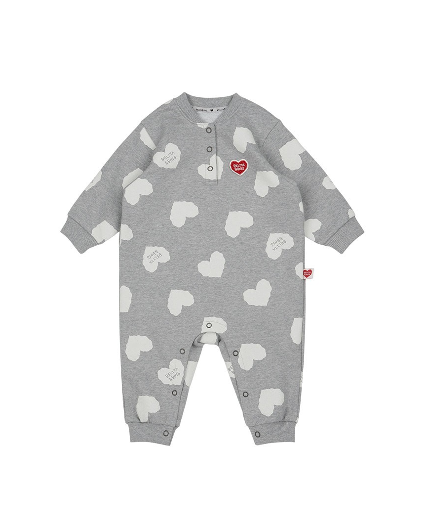[BABY SET] Grey BB Heart Pattern Jumpsuit & Bonnet