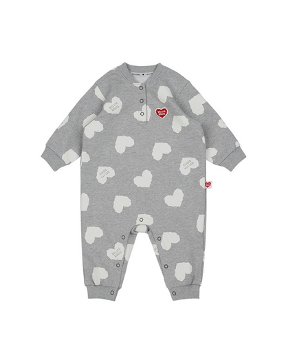 [BABY SET] Grey BB Heart Pattern Jumpsuit & Bonnet