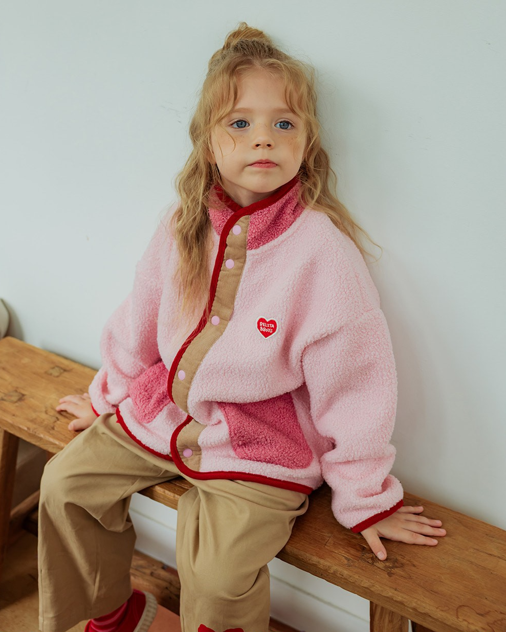 Pink BB Heart Color Block Dumble Fleece Jumper