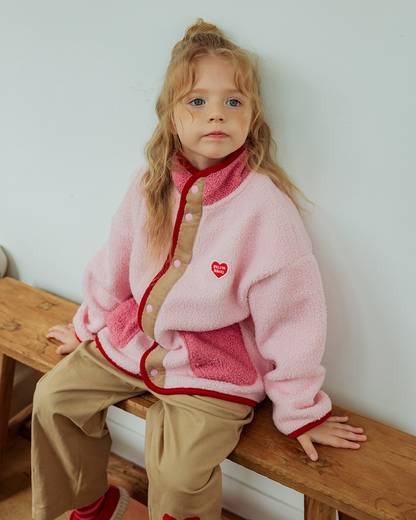 Pink BB Heart Color Block Dumble Fleece Jumper