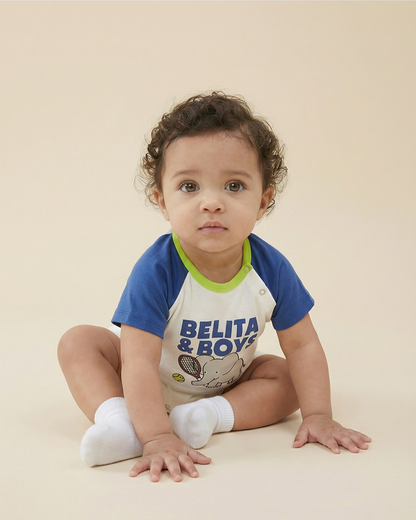 BABY Blue Elephant Color Block Short Jumpsuit