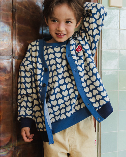Dark Blue Heart Pattern Knit Cardigan