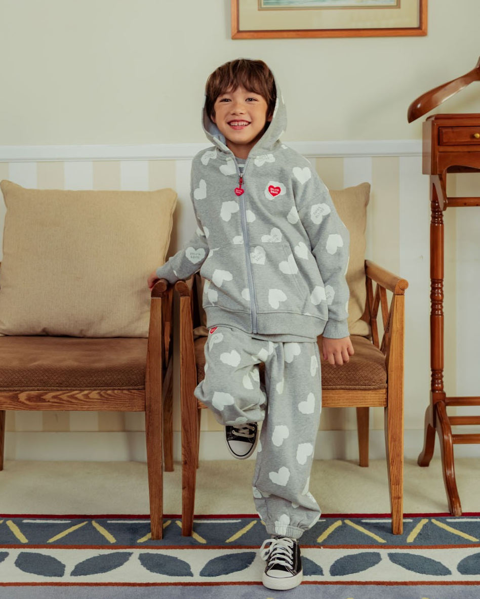 Grey BB Heart Pattern Zip Up Hood